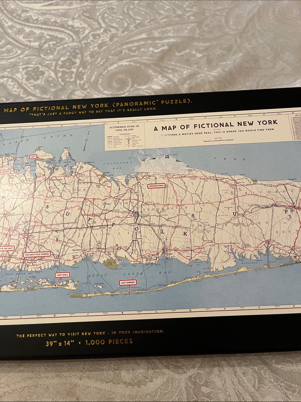 Map of Fictional New York Panoramic Puzzle by Brass Monkey 1000 Piece EUC